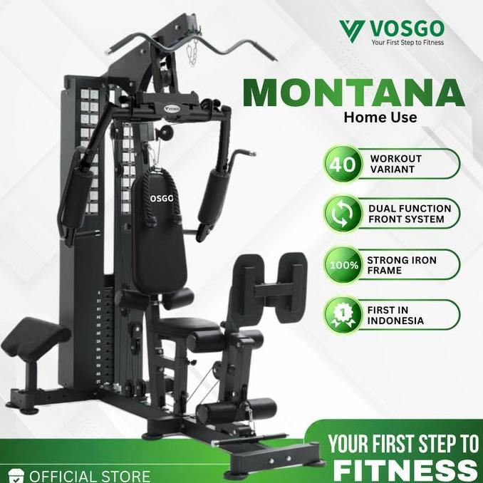 [12255] Montana Vosgo Alat Fitness Home Gym 1 Sisi Berat 72Kg Dilengkapi Stack Cover Dan Variasi Ger