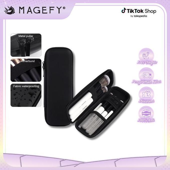 MAANGE Hardcase Makeup Brush Bag Tempat Kuas Makeup Profesional dengan Sekat & Resleting, Praktis un