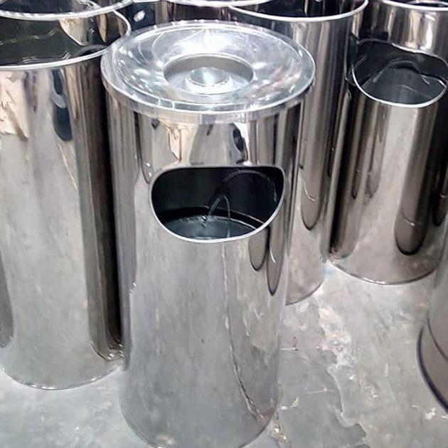 Tempat Sampah Stainless + Asbak | Tong Sampah | Tempat Sampah Mall