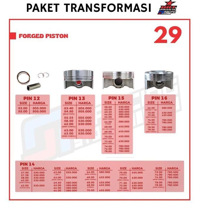 Forged Piston BRT PIN 14 PIN 15 PIN 16 Piston 68.00/70.00/72.00/74.00/76.00/78.00 MM