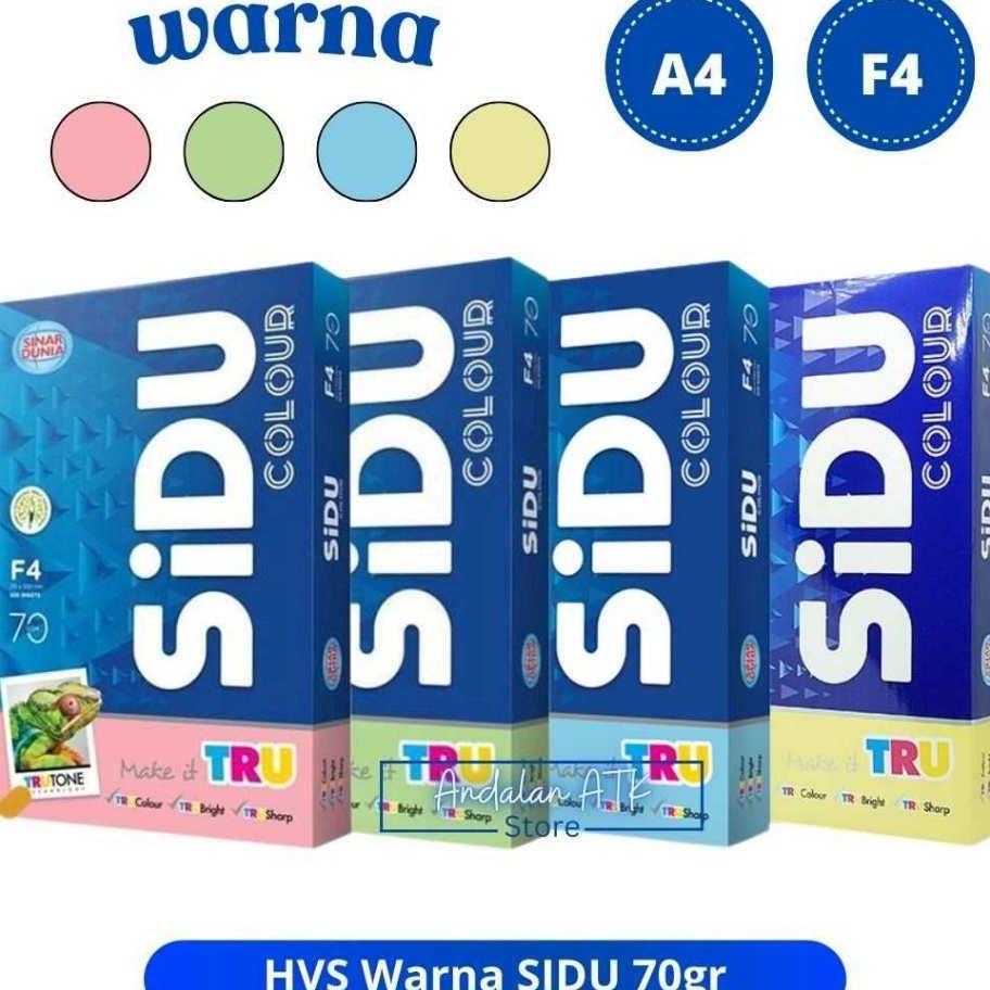 (Per 1 Rim) Kertas Hvs Warna Sidu F4 Warna / Hvs Polos Pink Hijau Biru Kuning / Kertas Print 500 Lem