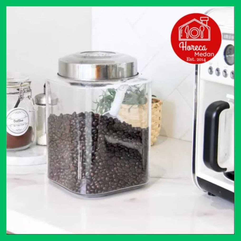 Toples Kaca Dlx Segi Kedap Udara / Glass Canister Dlx With Seal Lid Cafe / Kafe A 6 Liter, B 9 Liter