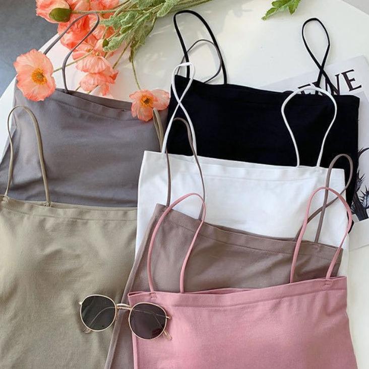 TERBARU NICEFACE - Tanktop Bra With Cup Tank top Basic Wanita Square spaghetti Crop top