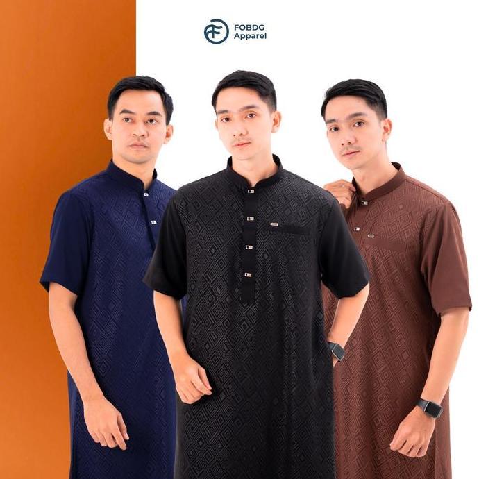 Fobdg Jubah Gamis Ebony Lengan Pendek Anti Kusut Wolfis Embos Motif Batik Kotak Regular Size