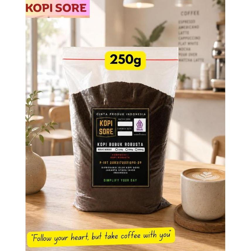 Kopi Sore Kopi Bubuk 250G Robusta Lampung Aroma Harum, Rasa Pahit, Kopi Hitam, Kopi Tubruk, Kopi Sus