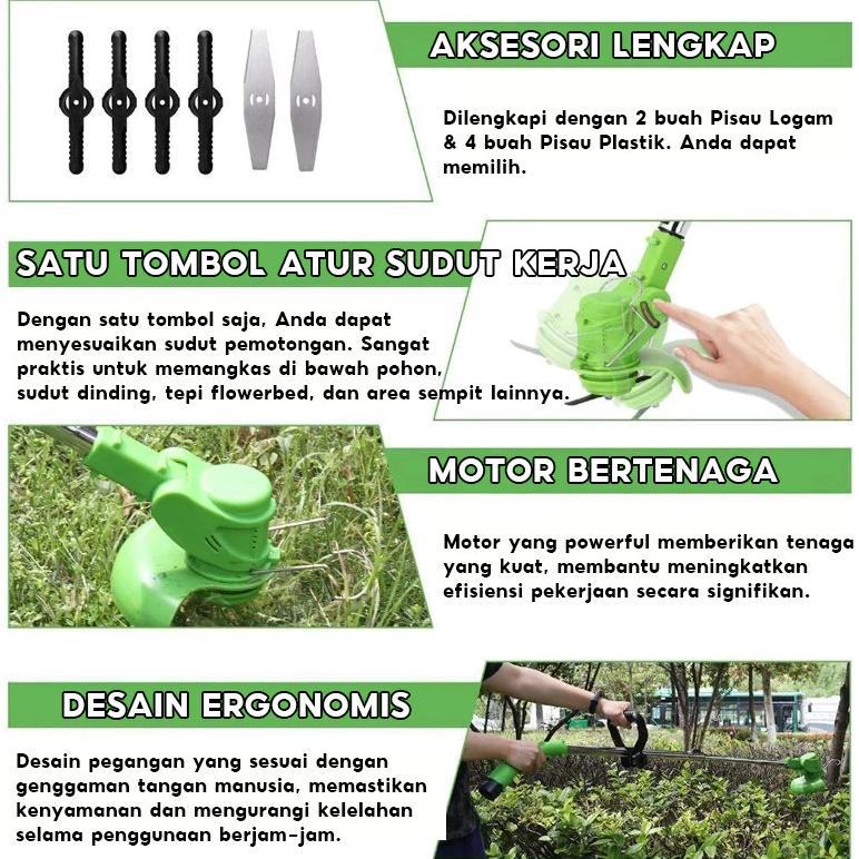 Reaim Mesin Potong Rumput Baterai 388V Mesin Pemotong Rumput Elektrik Alat Pemotong Rumput
