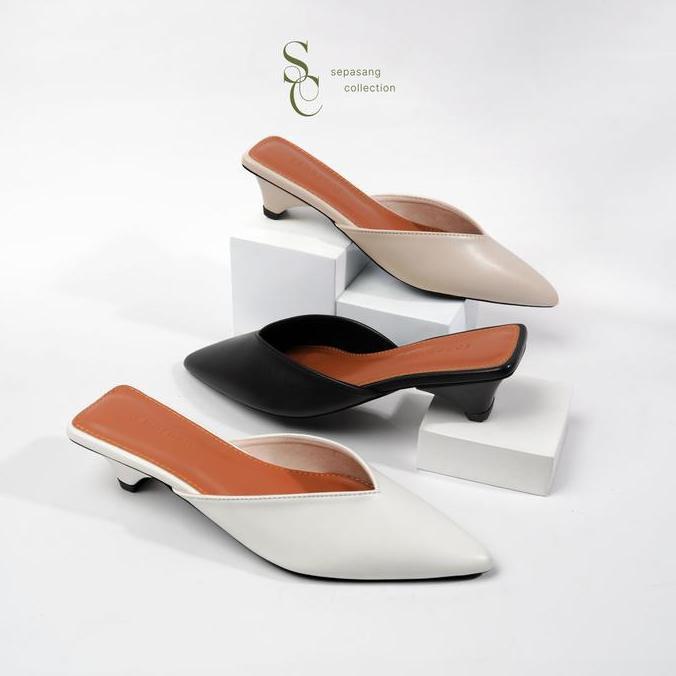 Damski- Sepasang Collection Joy Sendal Mules Nita 3 Cm Shoes Sandal Hak Lancip Flat Mules
