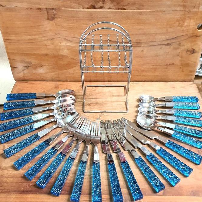 Sendok Set Crystal 24 Pcs Nakami Obral Stainless Steel Dinner Dessert Spoon Fork Cutlery