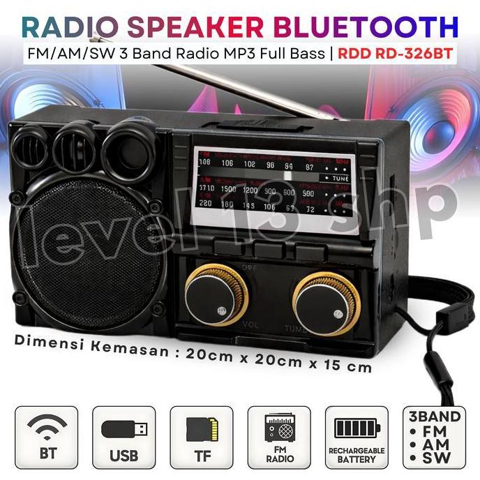 RDD RD-326BT Radio Multifungsi Bluetooth Speaker Portabel FM AM SW USB TF Card + Senter Emergency