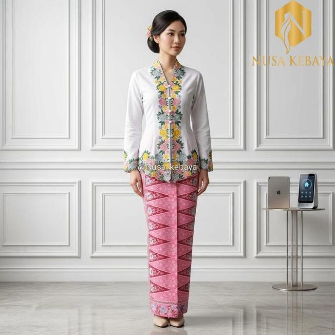 Nusa Kebaya Setelan Kebaya Encim Bordir Bunga Tangan Panjang Kebaya Encim Jumbo