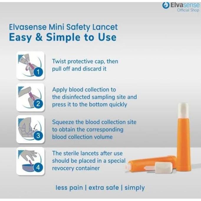 Elvasense Mini Safety Lancet 28G - Blood Lancet Elvasense Jarum Lancet