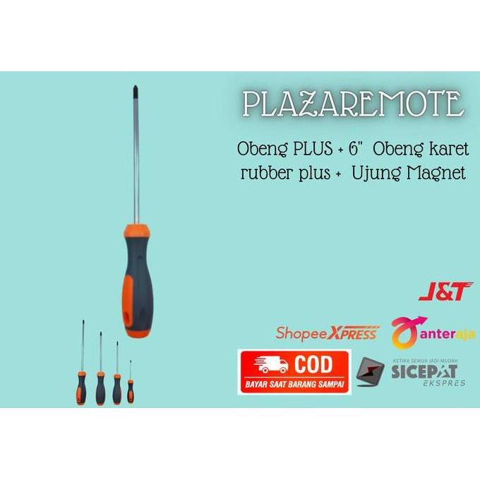TEASEL Obeng PLUS + 6" MM Obeng karet rubber plus + Ujung Magnet