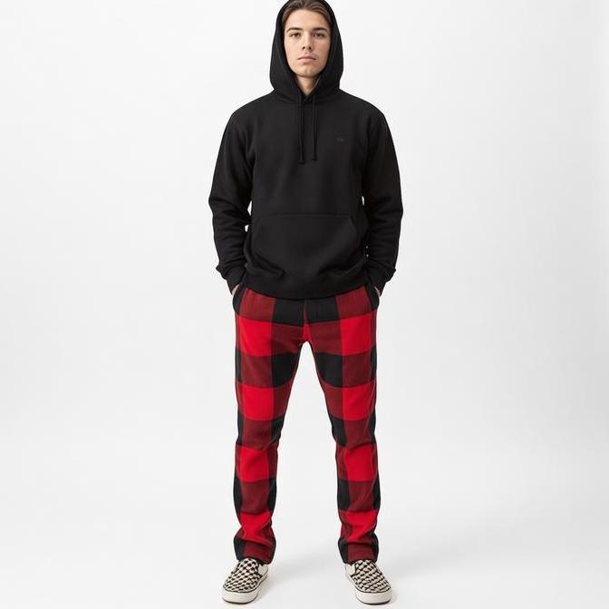 Celana Panjang Polar Tartan Flanel Kotak Merah Uni Pria dan Wanita