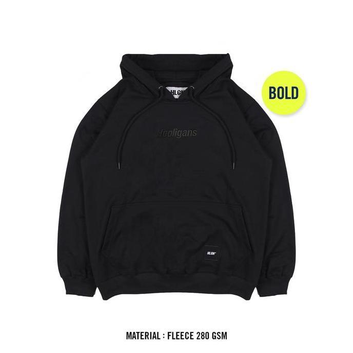 HOOLIGANS Hoodie Bold Analogue - Black Fleece Hitam Pria hoodie skena