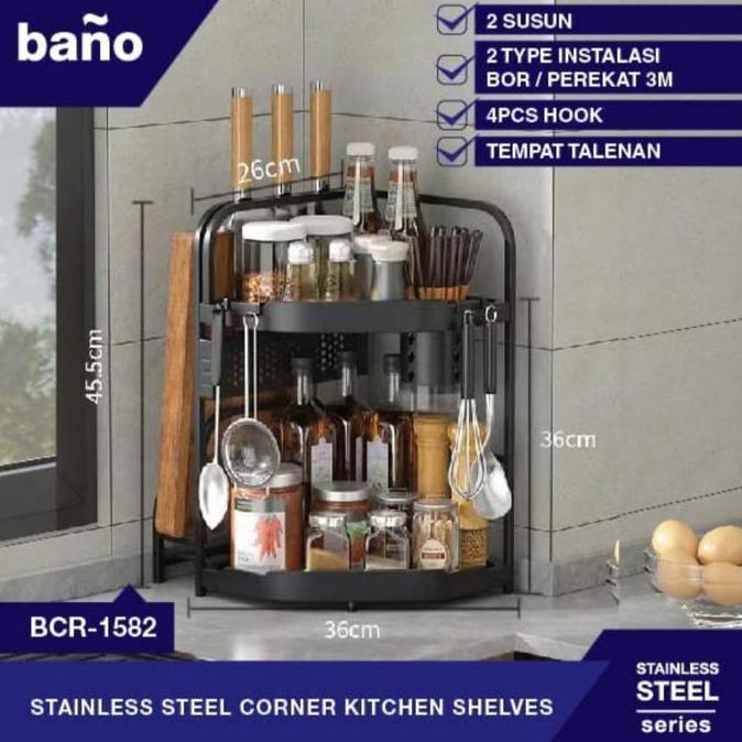 Rak Bumbu Stainless Hitam 2 Susun