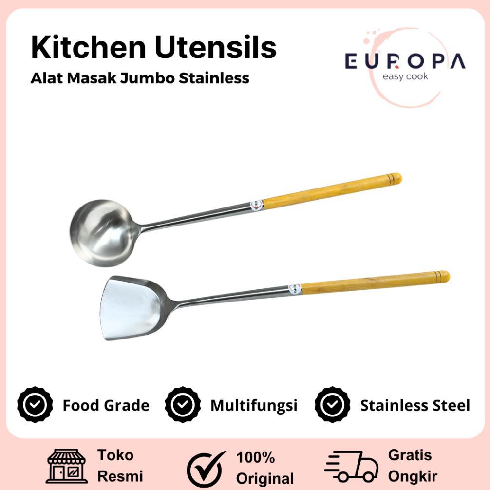Spatula Sodet Stainless Gagang Kayu Jumbo Panjang / Sodet Spatula Besar Anti Panas Europa