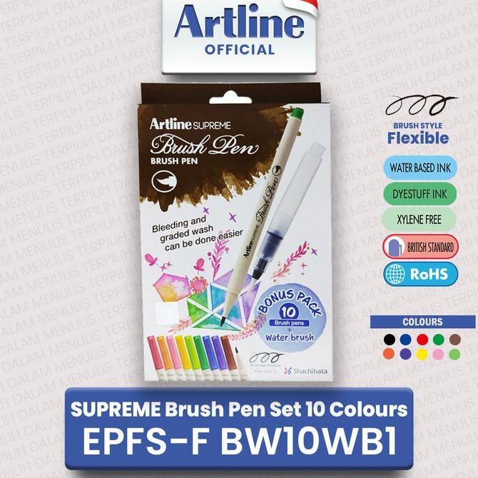 ARTLINE SPIDOL SUPREME BRUSH PEN SET 10 COLOURS EPFS-F/BW10WB1 MURAH