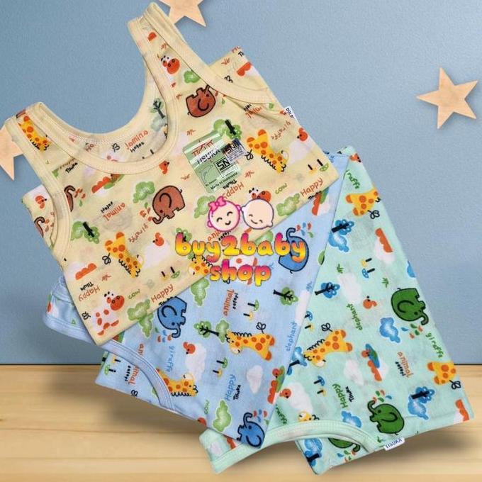 DE104 >> 3 PCS kaos singlet bayi kaos lengan kutung kaos lekbong anak motif bergambar Tisuka 0-2 tah