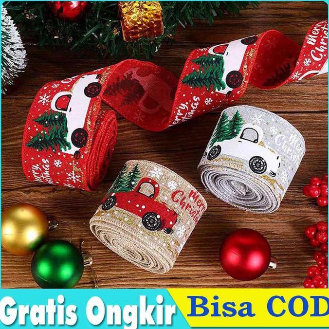 TEASEL Pita Natal Merry Christmas Pita Kain Goni Hiasan Natal Lebar 5 cm