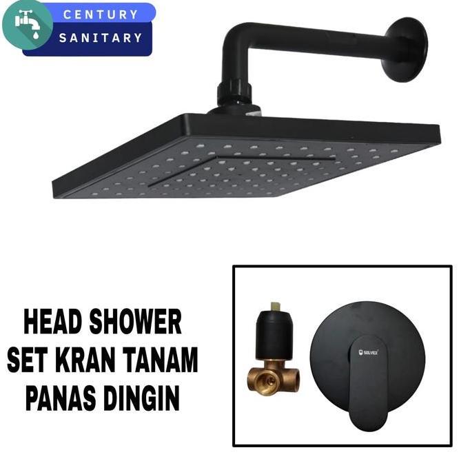 Wall Shower Tanam Set Stop Kran Tanam Panas Dingin Hitam