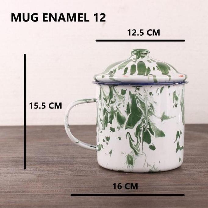 Mini- Mug Enamel + Tutup Motif Blirik/Gelas Jadul Blirik + Tutup/