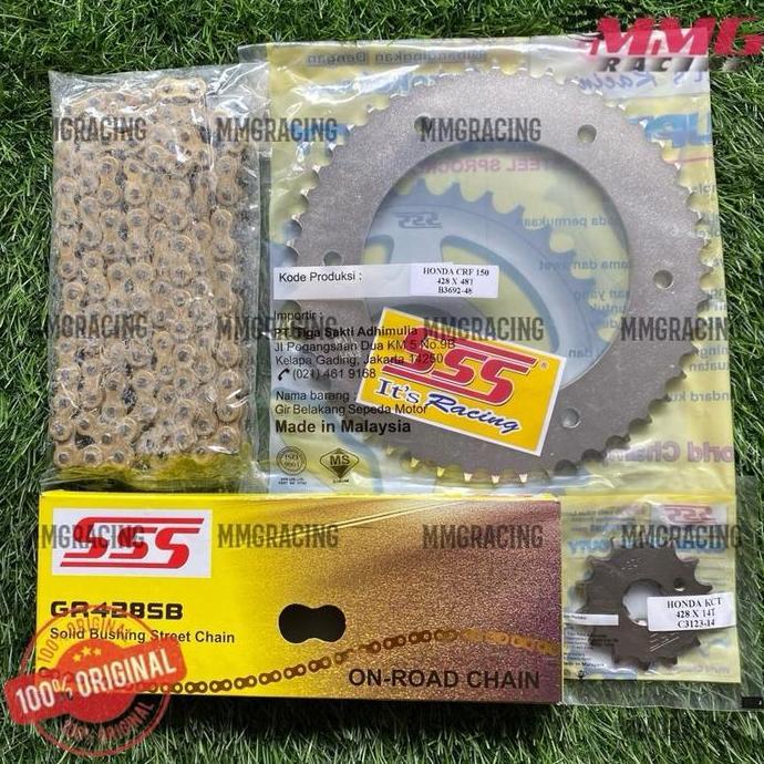 Original Gear Sss Set 428 + Rantai Sss 428 Sb Untuk Motor Crf 150L / Crf 150, Crf Supermotorcross Pr