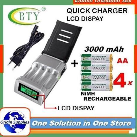 Home- Paket Baterai Bty Aa 3000 Mah Rechargeable 1,2V + Quick Smart Charger