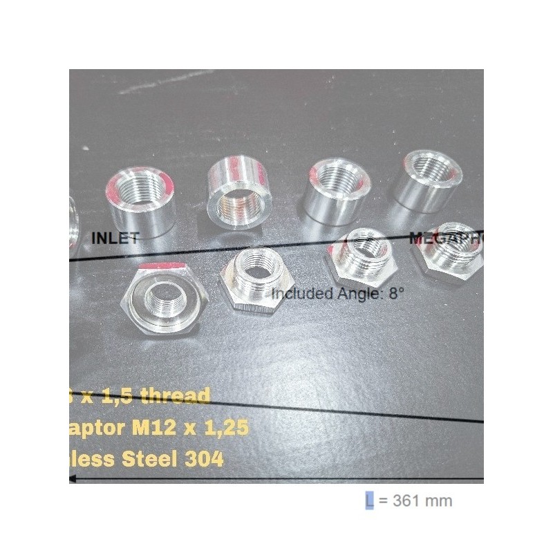 Baut Mur Sensor AFR Knalpot Stainless 304 M18x1.5 dan Adaptor M12x1.25 CNC Presisi Satuan Set