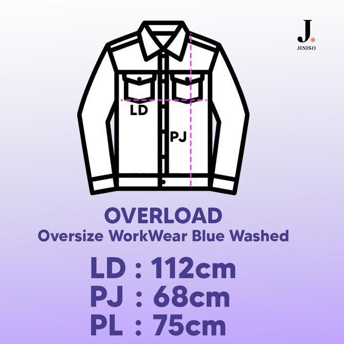 JINISO Jaket Denim Jeans Oversize WorkWear Blue Washed