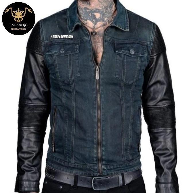 JAKET JEANS KULIT MOTOR HARLEY DAVIDSON KUALITAS ORIGINAL - DENIM HARLEY WINGS SKULL