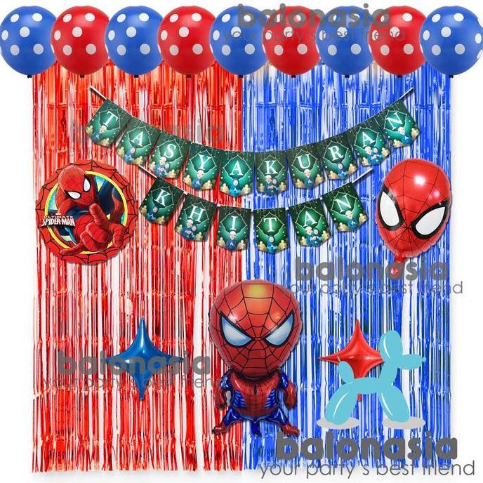 Pilihan - Dekorasi Paket Balon Tasyakuran Khitan Khitanan Backdrop 2 Tirai Spiderman