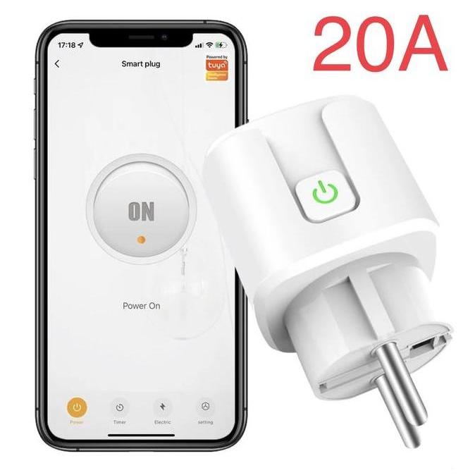 SMATRUL Stop Kontak Timer 20A Tuya WiFi Smart Socket Plug Wireless Remote Voice Control with Power M