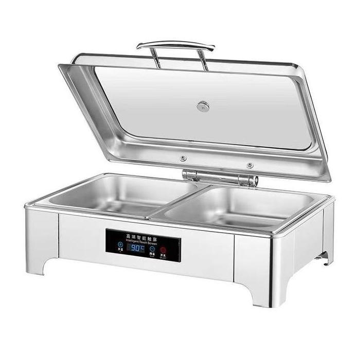 NAU Rolltop Segi Kaca Elektrik Tempat Prasmanan Stainless Wadah Makanan Prasmanan Roll Top Prasmanan