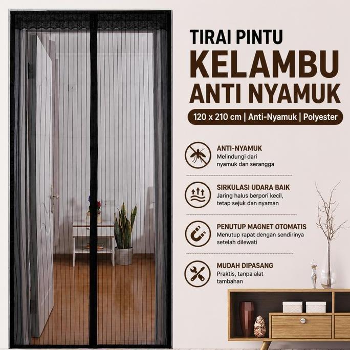 Tirai Pintu Anti Nyamuk Lalat Serangga Kelambu Gorden Kamar Magnet