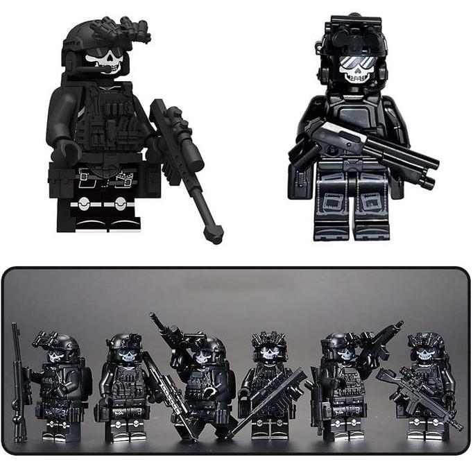 ADX 1set Minifigure Swat Team Ghost Mainan Militer Mini Mainan Balok Military Swat