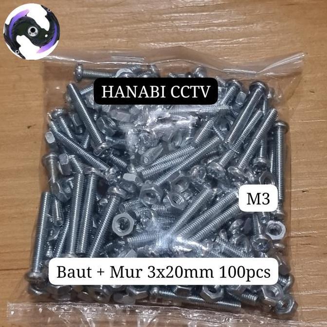 Mure- 100 Pcs Baut + Mur 3X20Mm Baut Jp M3 X 20Mm