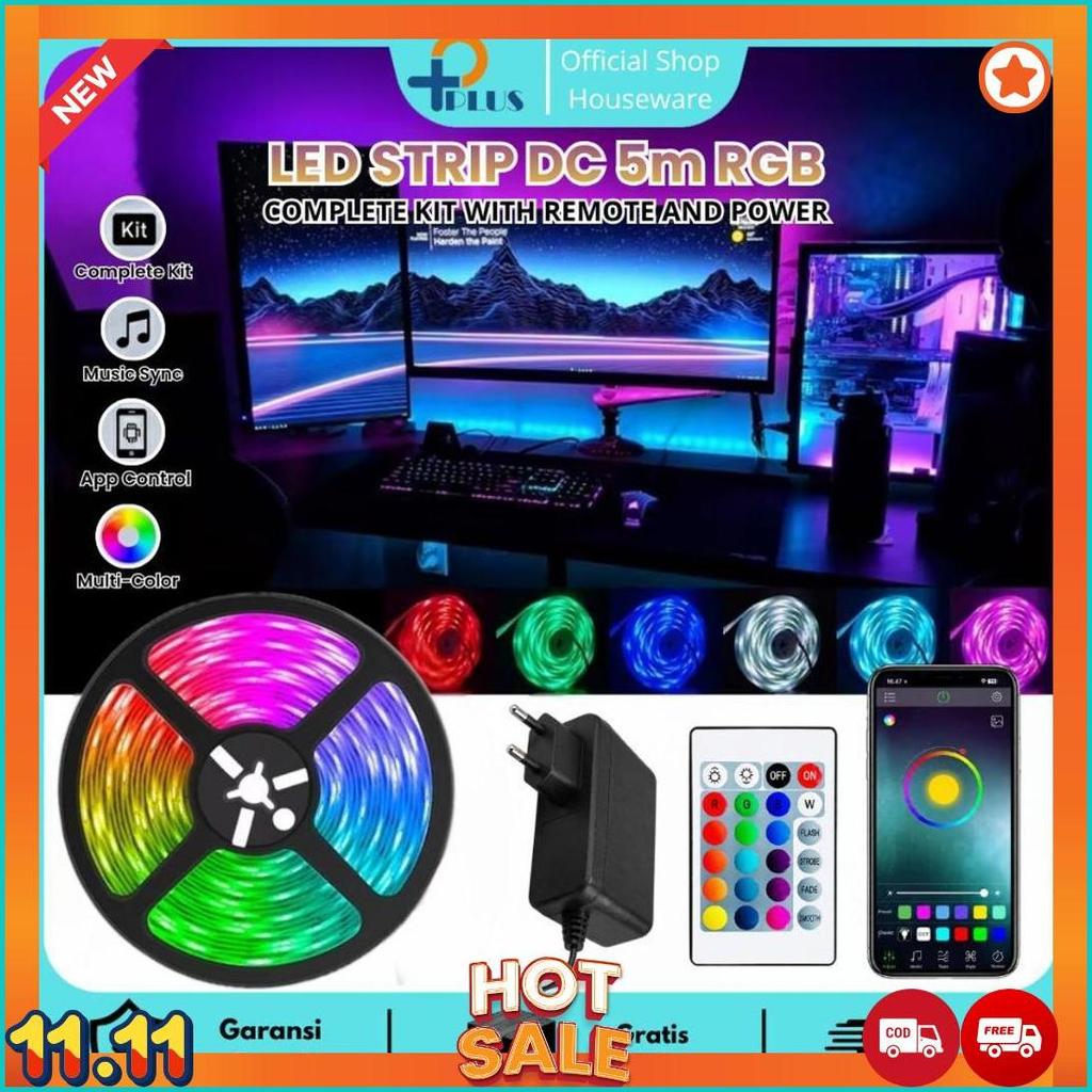 [ Pplus ] PAKET LAMPU LED STRIP 5050 2835 RGB 5M / SENSOR MUSIK BLUETOOTH / IP44 RGB REMOTE LAMPU HI