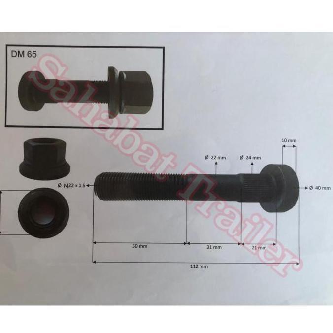 Murad- Baut Roda York Mur Topi M22 Drate Halus Buntut Trailer