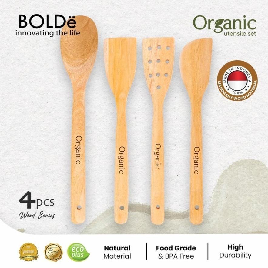 Bolde Organic Utensile Set 4 Pcs Wood Series Set Alat Masak Kayu