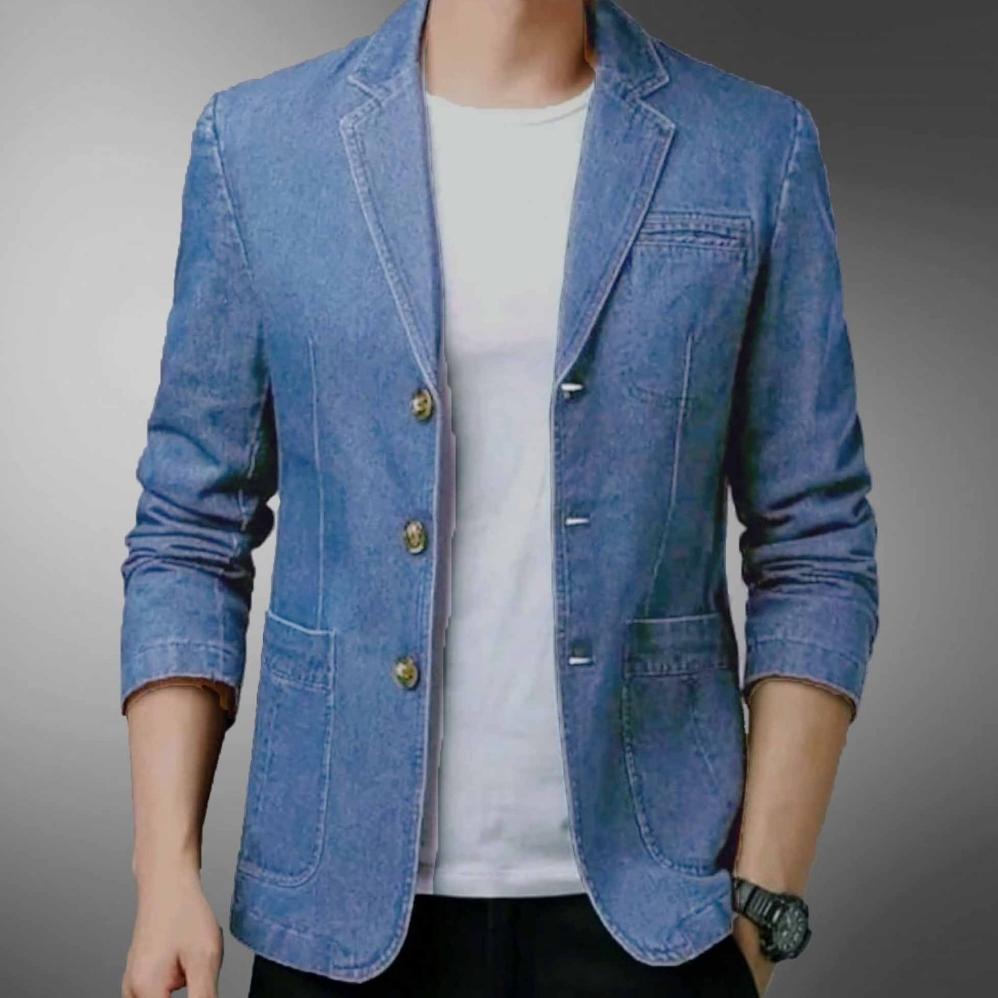 BESTPROMO jas denim austin blazer jas pria size M L XL bahan denim jeans washed jas pria jas formal 