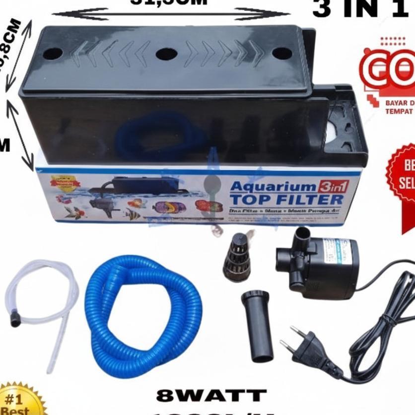 Filter Pompa Komplit Top Filter Box Aquarium 3 In 1 Top Filter Sp 1200 Garansi (Box Lebih Besar)