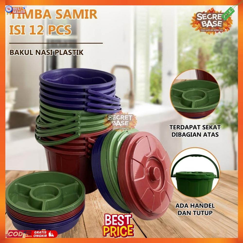 (ISI 12pcs) TIMBA SAMIR - Baskom Hajatan Lusinan Murah / Ember Tutup / Bakul Nasi Plastik