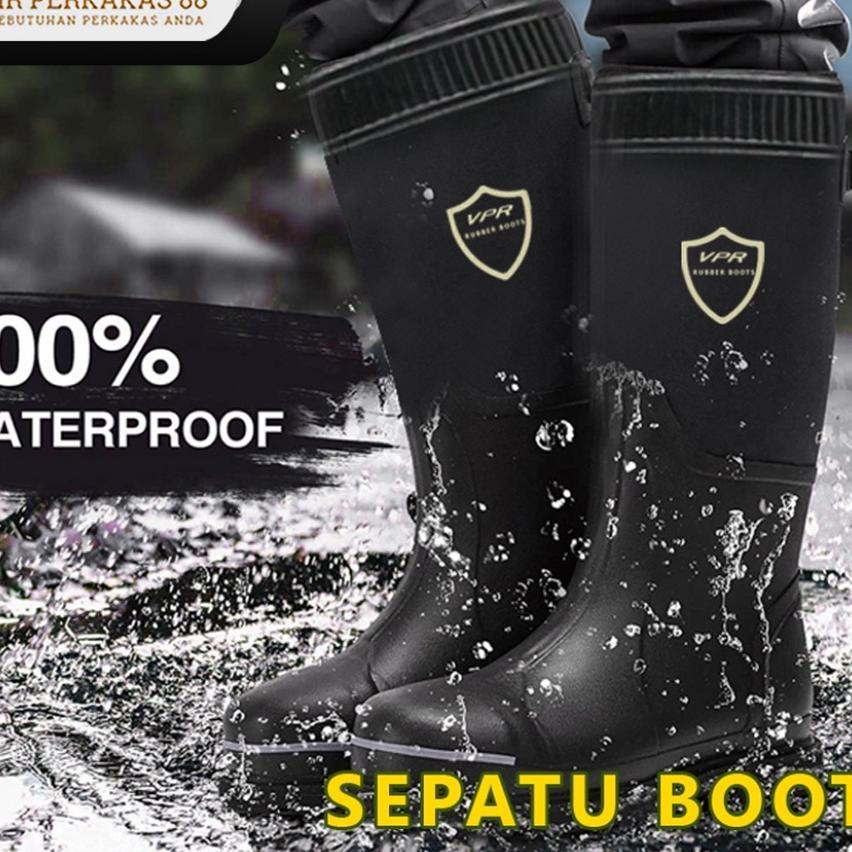 Sepatu Boots Karet Boot Hitam Pria Sepatu Boot Panjang Kerja Proyek Safety