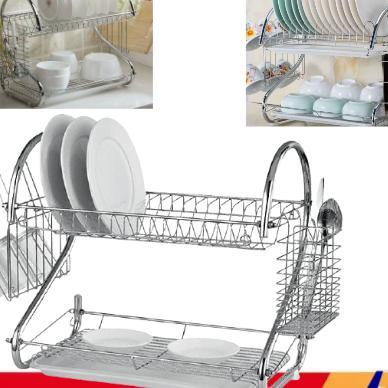 Rak Piring Stainless Minimalis Rak 2 Susun Tingkat Rak Piring Serbaguna Rak Piring Mini Berkualitas