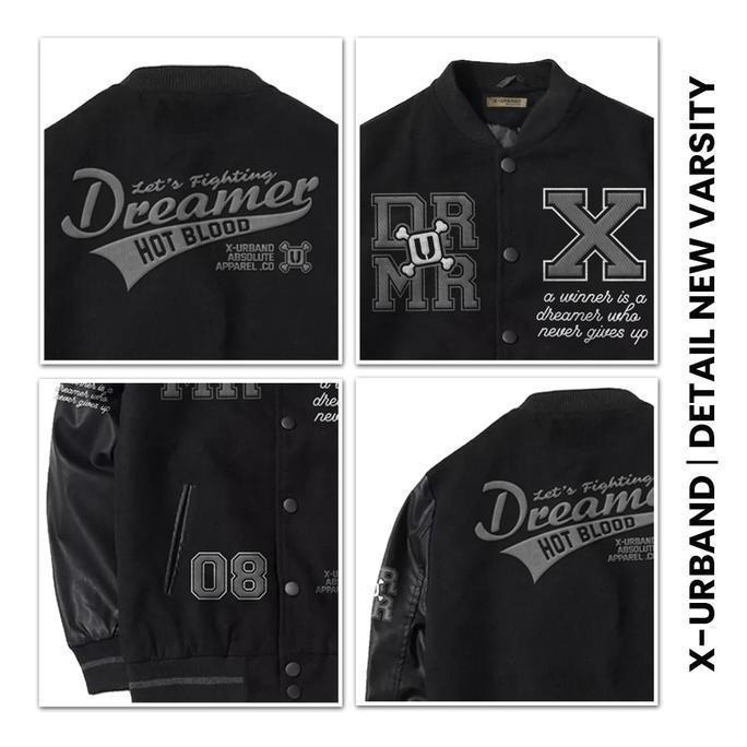 PREMIUM / Sweater Jacket Varsity Unisex Baseball Polos Fleece Casual Cowok Pria Hitam