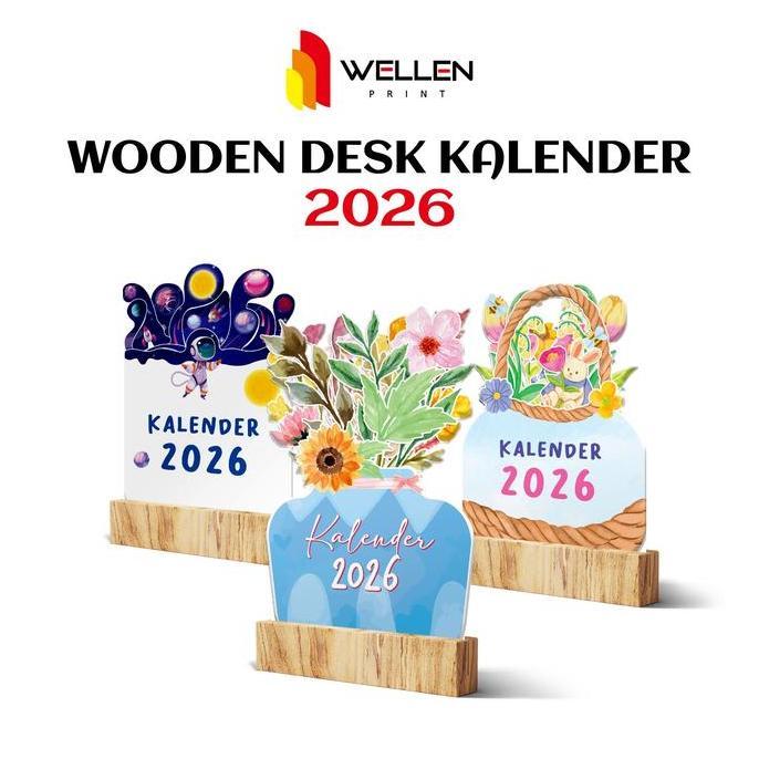 Bestseller- WELLEN PRINT - Cetak Wooden Desk Calendar Aesthetic / Print Kalender Meja Tatakan Kayu U