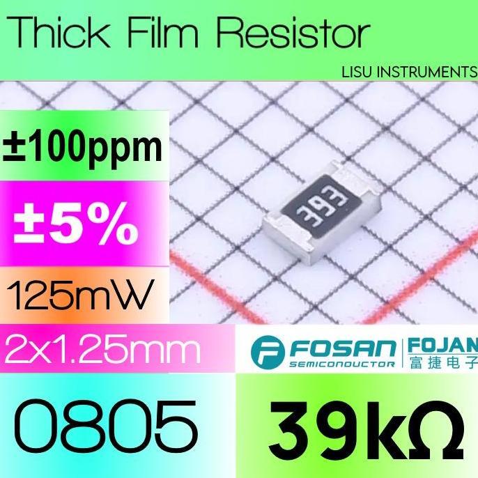 MOTRONICS 5 BUAH -39K 0805 5%125MW SMD THICK FILM RESISTOR 39K 393 FRC0805J393 TS FOJAN - 5 BUAH