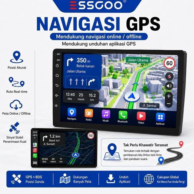 Baxiroh76 - Essgoo Head Unit Android 15 Mobil 4G+64G  7/9/10 Inch 2 Din Kontrol Suhu Cerdas Ips Laye