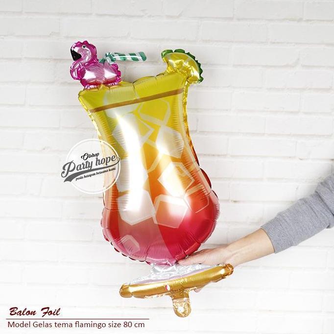 MGC balon foil gelas flamingo / balon foil gelas minuman / balon birthday