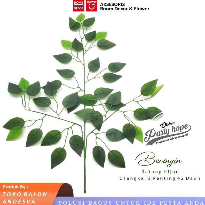 INDA Daun Beringin Artificial / hiasan dinding daun palsu Beringin plastik / Ranting Daun Beringin J